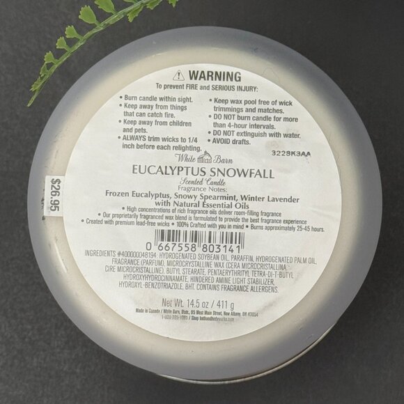 BBW Eucalyptus Snowfall White Barn Bath & Body Works 3 Wick Candle - Picture 10 of 10